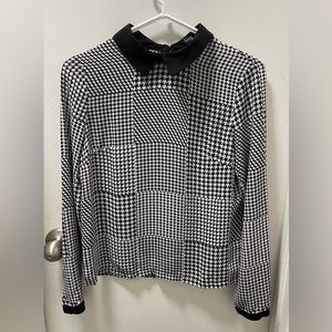 La Chapelle   Houndstooth-Pattern Colar Long Sleeve Size Small.